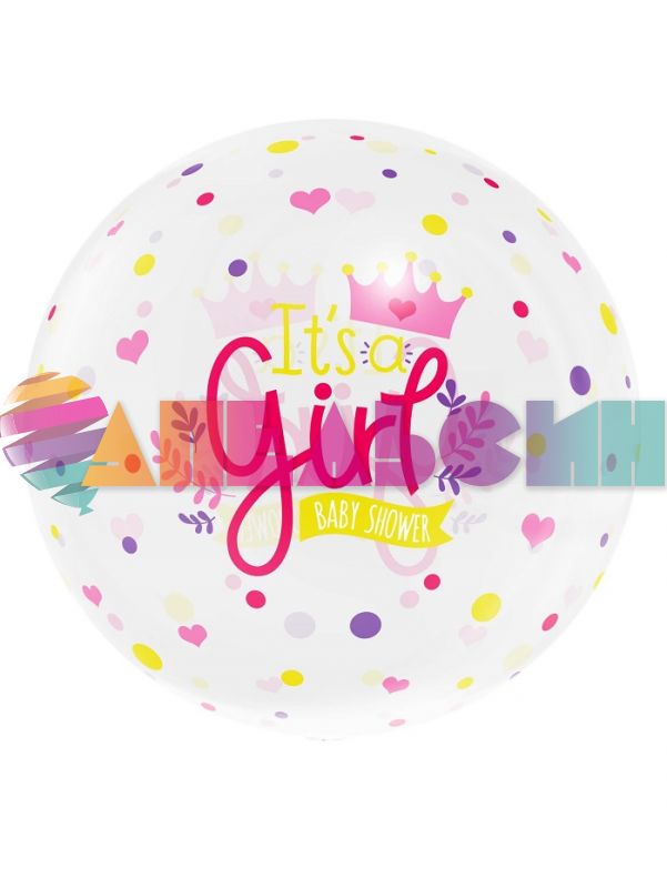Шар сфера It`s a girl на прозрачном FL18"/46см (Китай) 518017