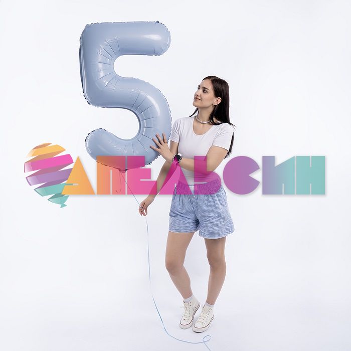Шар цифра Голубой AG40"/102см Небесный макарунс 5 Slim (Россия) 941162