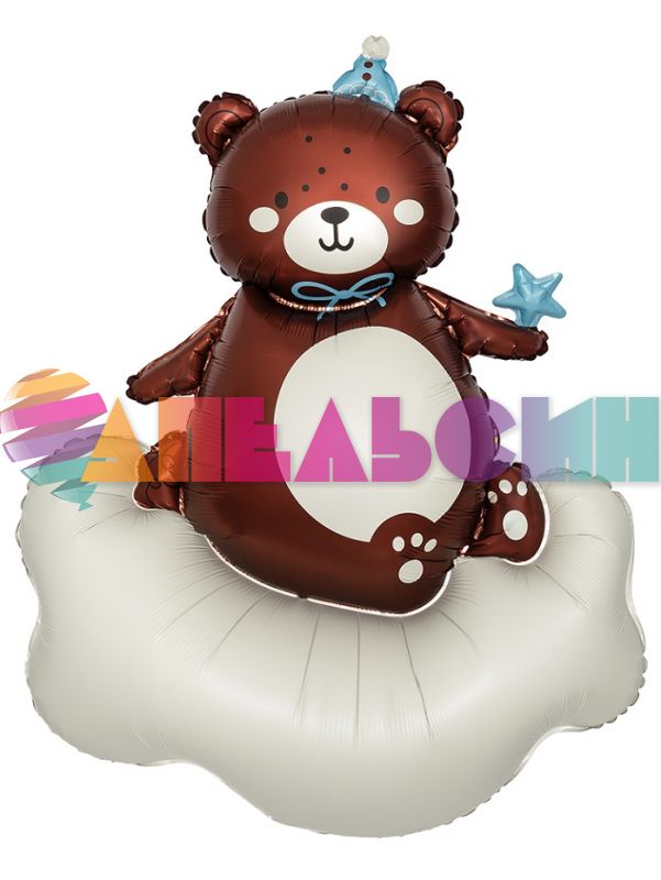 Шар фигура Мишка на облачке голубой колпачок FL48"/122см (Китай) 27771
