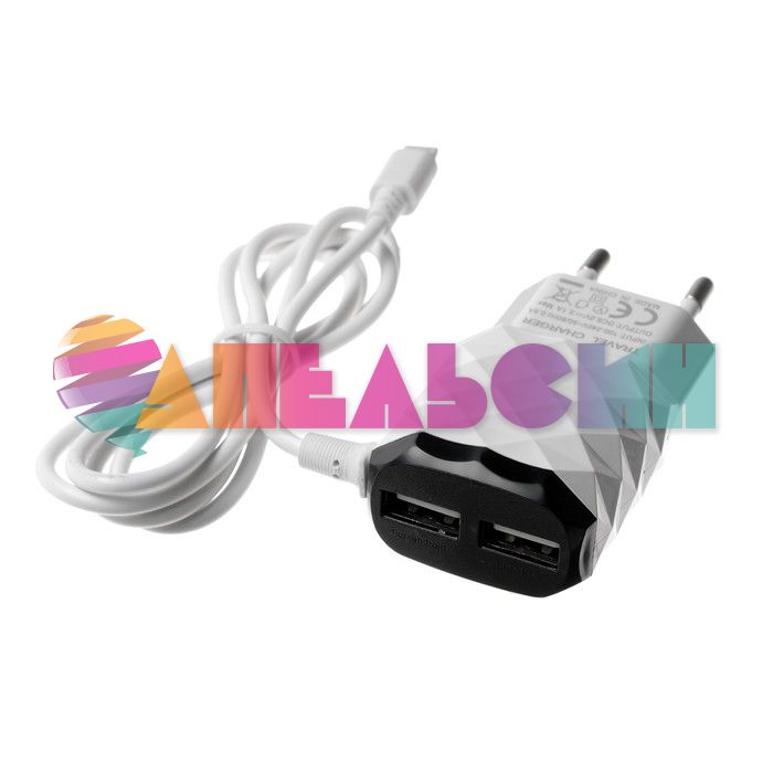 Зарядное утройство 2 USB Lightning 1А 1м черно-белый 4310401
