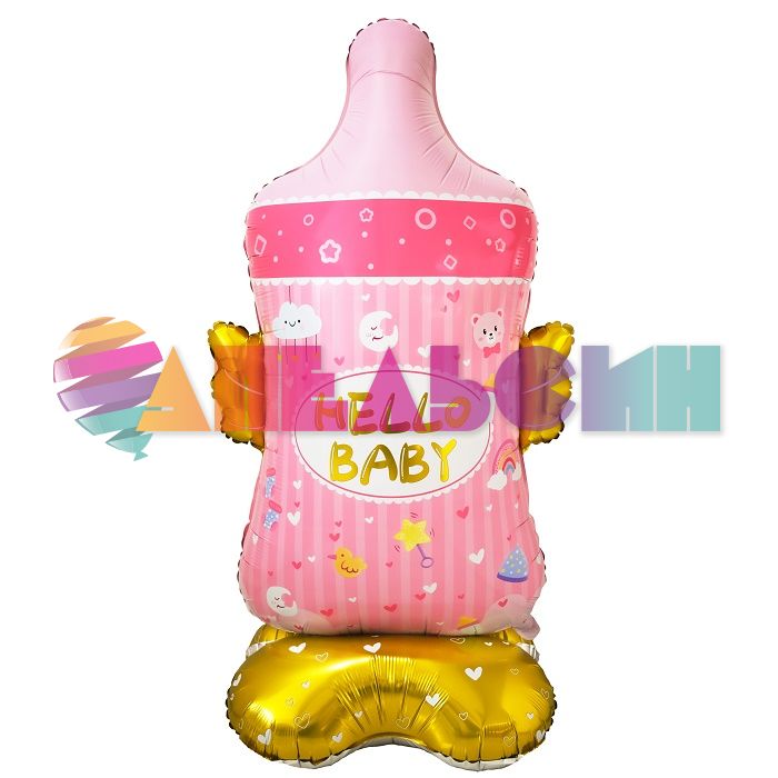 Шар ХОД Бутылочка HELLO BABY розовый FL61"/155см на подставке (Китай) воздух 26964