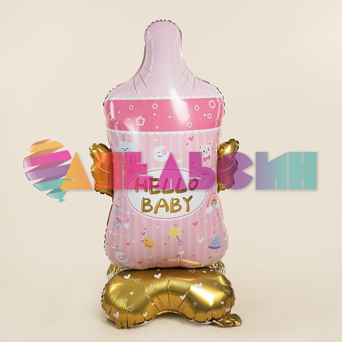 Шар ХОД Бутылочка HELLO BABY розовый FL61"/155см на подставке (Китай) воздух 26964