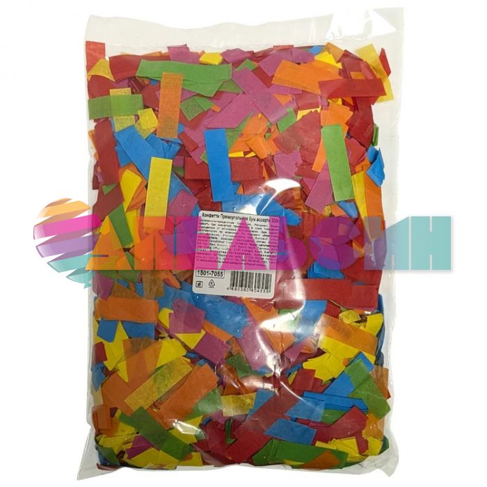 Конфетти Ассорти прямоугольник 2,5см 330гр тишью 1501-7055