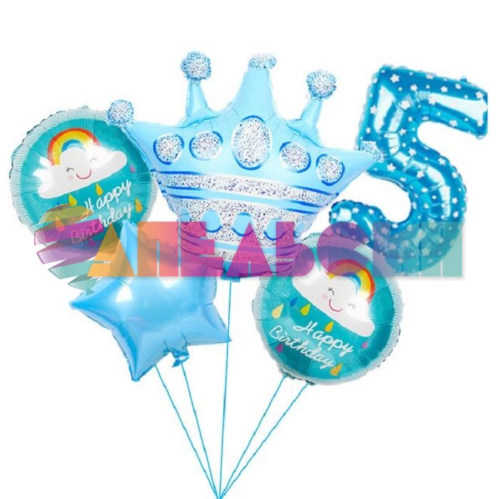 Шар цифра Синий FL40"/102см звезды 5 (Китай) NMB5/BLUE/V