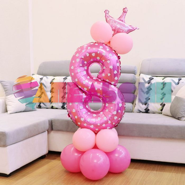 Шар цифра Розовый FL40"/102см сердца 8 (Китай) NMP8/PINK/V