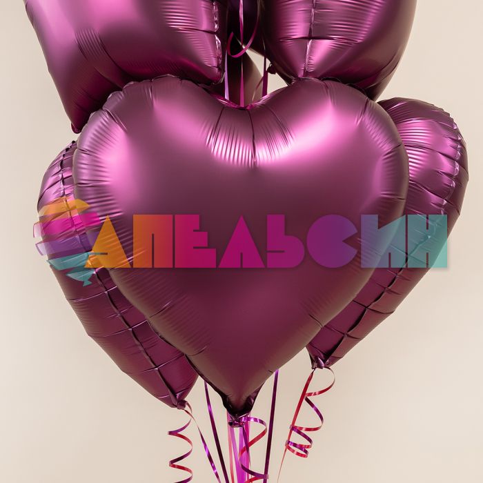 Шар сердце Бордовый FL18"/46см бургундия (Китай) сатин 27594