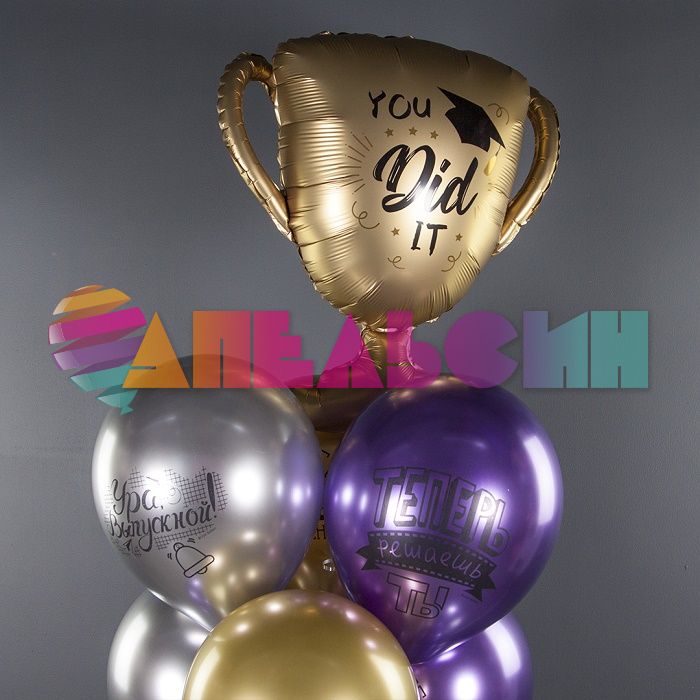 Шар латекс Ура выпускной 12"/30см 25шт/уп (Китай) хром 612887