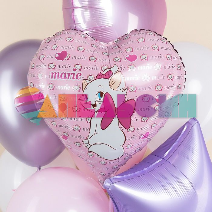 Шар фольга Кошечка Мари розовый FL18"/48см (Китай) сердце 27019