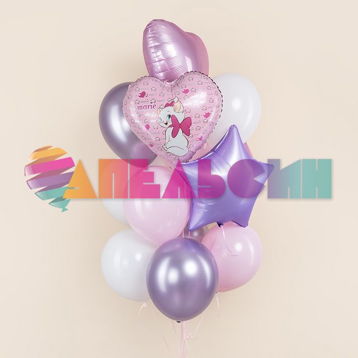 Шар фольга Кошечка Мари розовый FL18"/48см (Китай) сердце 27019