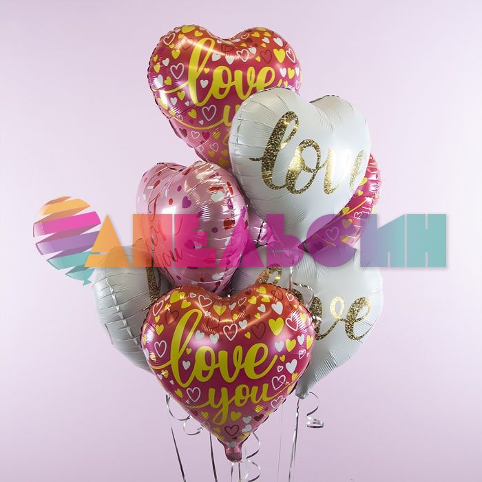 Шар фольга LOVE золото на белом FL18"/46см (Китай) сердце 20382