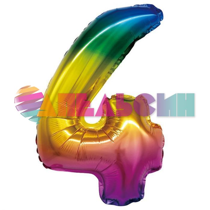 Шар цифра Радуга Т16"/41см градиент 4 (Китай) с клапаном 317-16-4-RB-QX