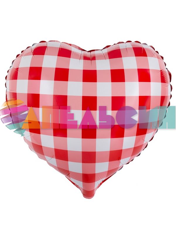 Шар фольга Клетка виши красный FL18"/48см сердце (Китай) 27438