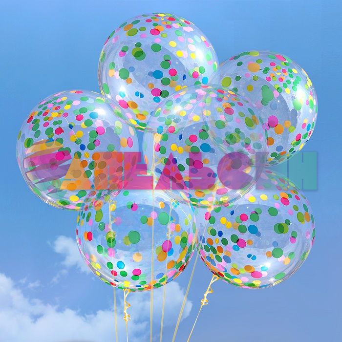 Шар сфера Конфетти ассорти на прозрачном FL18"/46см Deco Bubble (Китай) 550119