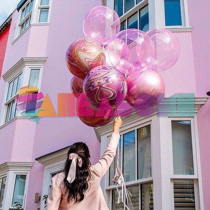 Шар сфера Агат розовый фуше золотая нить FL24"/60см (Китай) 550573F