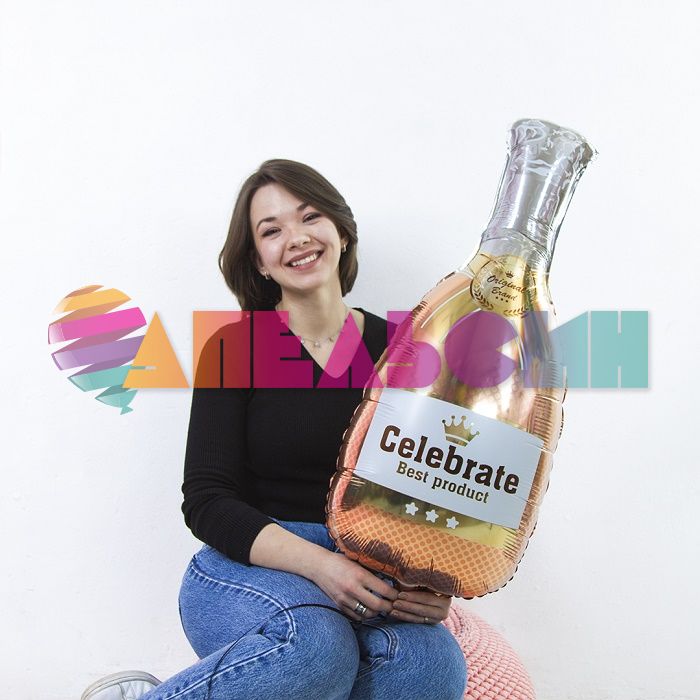 Шар фигура Бутылка Шампанское Celebrate розовое золото FL32"/81см (Китай) 20614