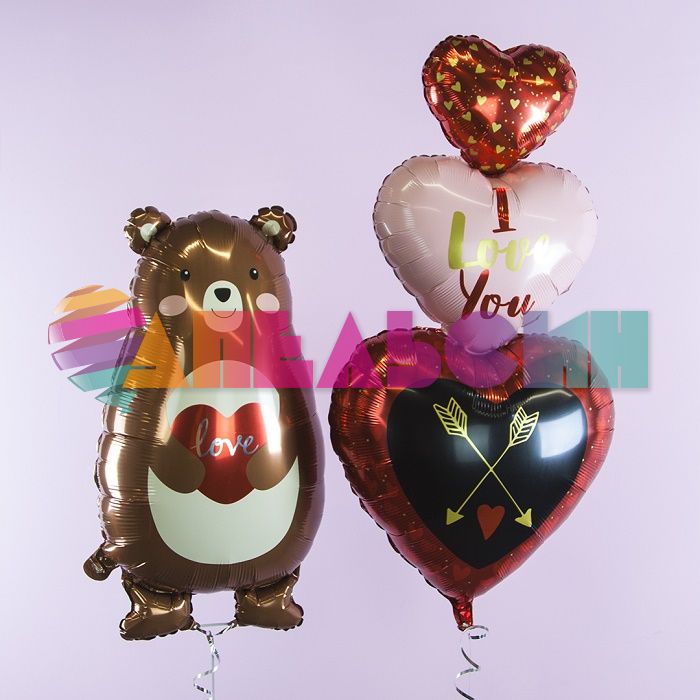 Шар фигура Мишка с сердцем Love FL31"/79см (Китай) 21903 1207-4699