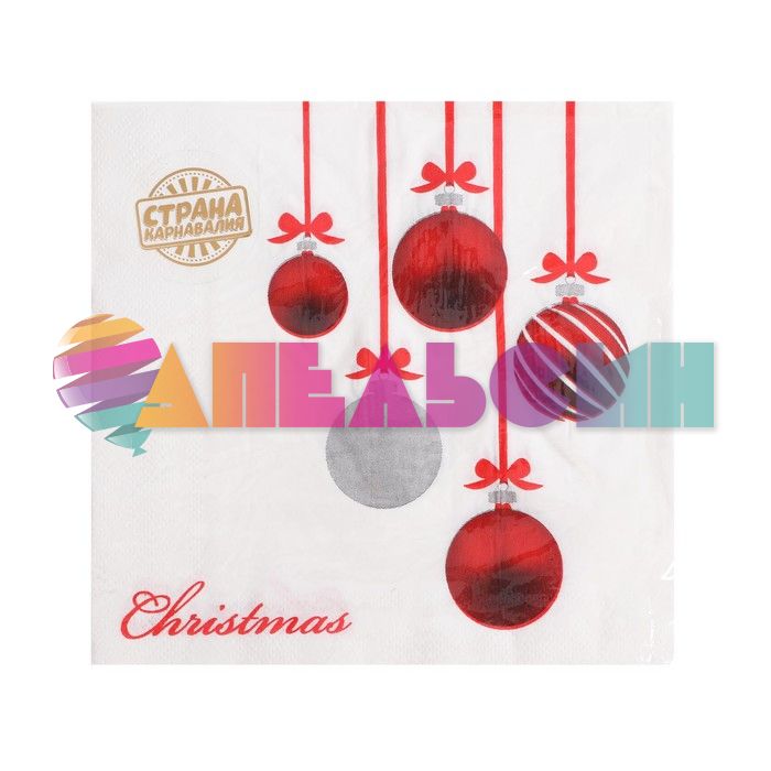Салфетка Christmas Новогодние красные шары 33см 20шт/уп 4309061-РАСПРОДАЖА