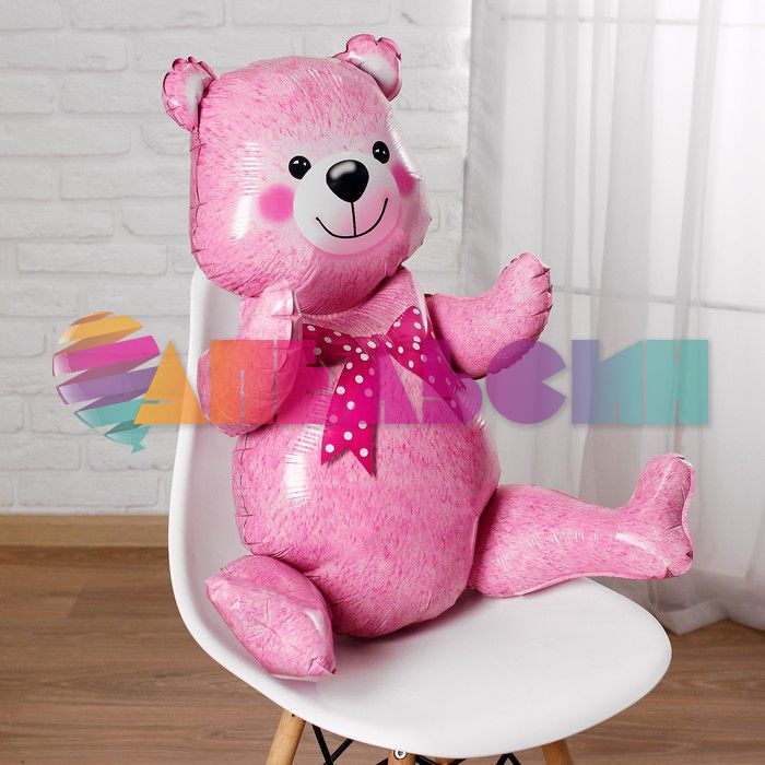 Шар ХОД Мишка розовый A22"/56см сидячий (Китай) воздух 15536