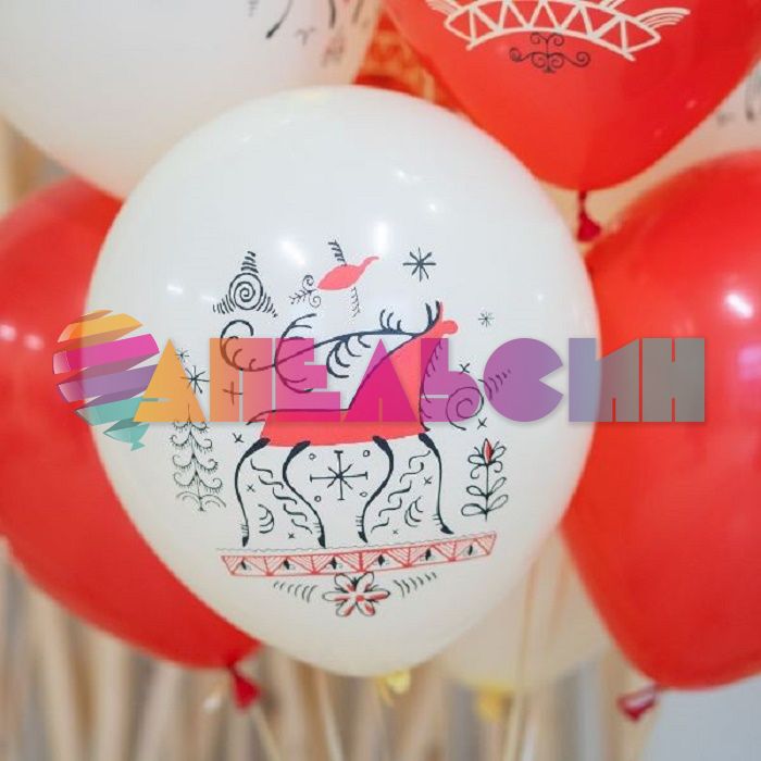 Шар латекс Русский стиль Мезенская роспись 12"/30см 15шт/уп (Мексика) 6086213