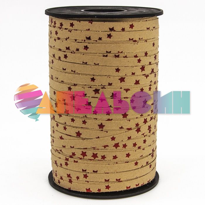 Лента Звезды красные на натуральном 05мм 250м/рул (Китай) крафт RC-ZTP01-01