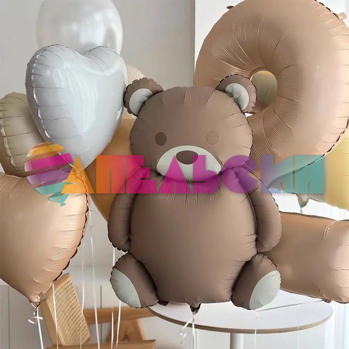 Шар фигура Мишка коричневый ретро сатин FL35"/89см (Китай) 26336
