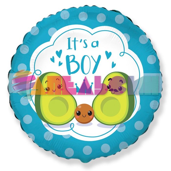 Шар фольга Рождение мальчика Семья авокадо It's a BOY F18"/46см (Испаия) 401605