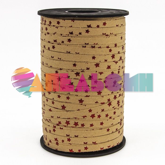 Лента Звезды красные на натуральном 05мм 250м/рул (Китай) крафт RC-ZTP01-01