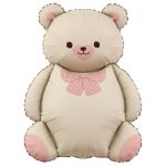 Шар фигура Мишка с бантом розовым FL35"/89см (Китай) сатин 26012