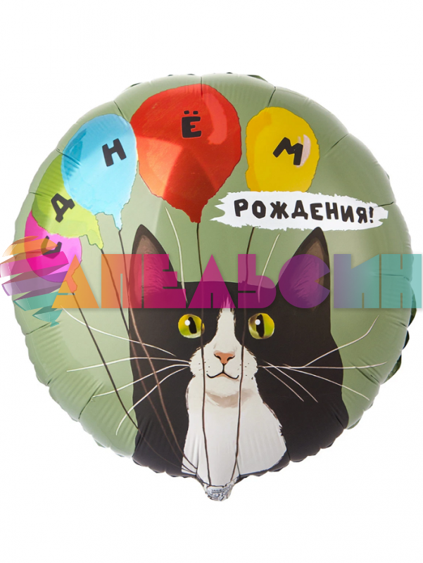 Шар фольга С ДР Кот и воздушные шары Е18"/46см (Китай) 1202-4259